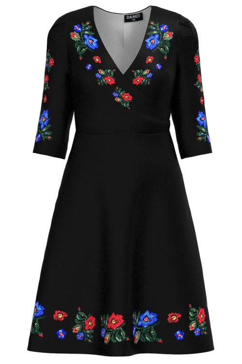 Rochie neagra eleganta imprimata cu model traditional SS25
