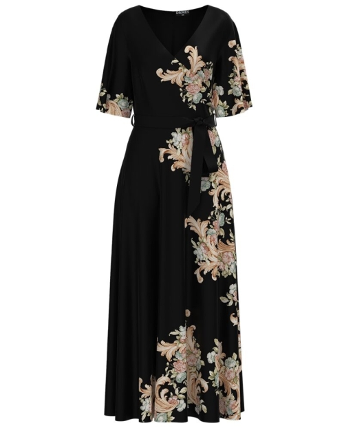 Rochie neagra lunga eleganta de seara imprimata cu model floral CMD2590 - Img 1