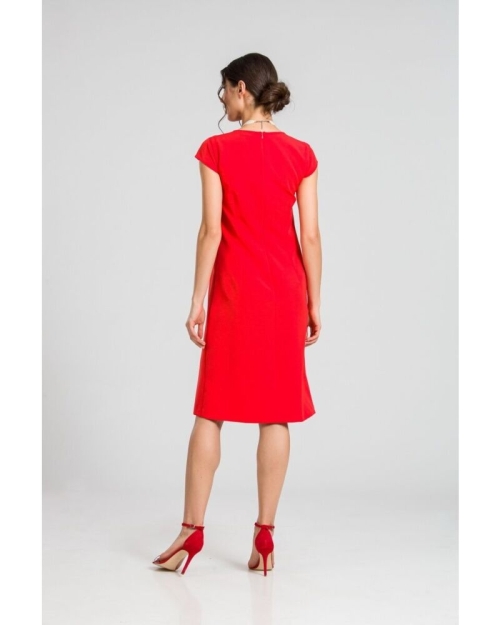 Rochie office cu maneca scurta rosu corai M1089C - Img 4