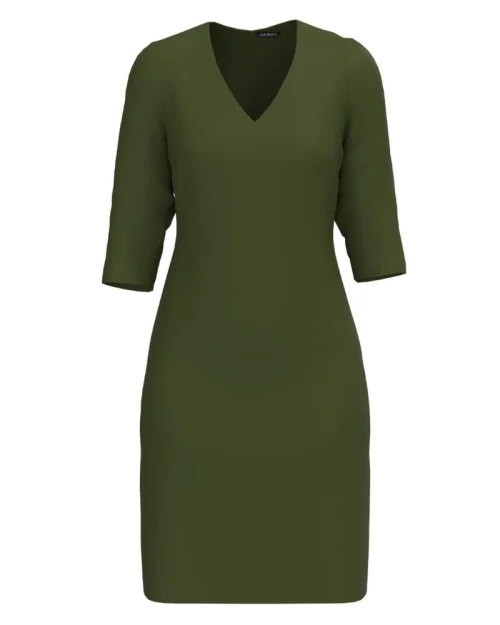Rochie office verde kaki cu decolteu in V