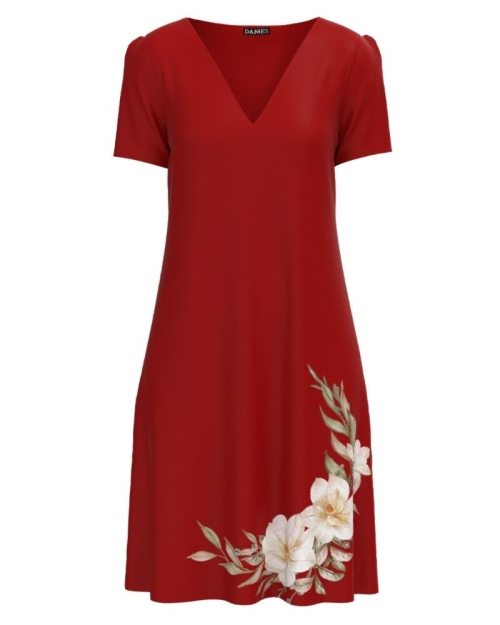 Rochie rosie caramizie casual de vara imprimată cu model Floral CMD2974