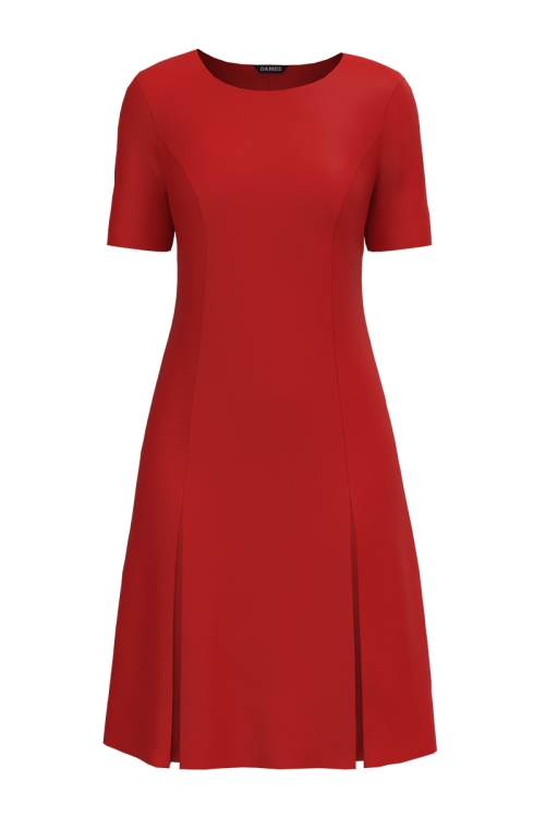Rochie rosie cu pliuri si maneca scurta