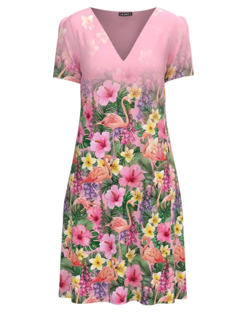 Rochie roz casual de vara imprimată cu model Flamingo CMD2883 - Img 1