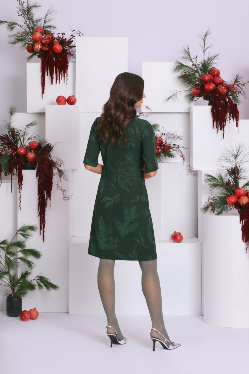 Rochie verde casual evazata cu guler inalt AW24 - Img 4
