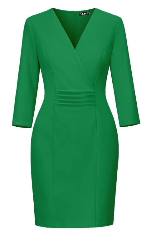Rochie verde cu bust petrecut si pliuri in talie