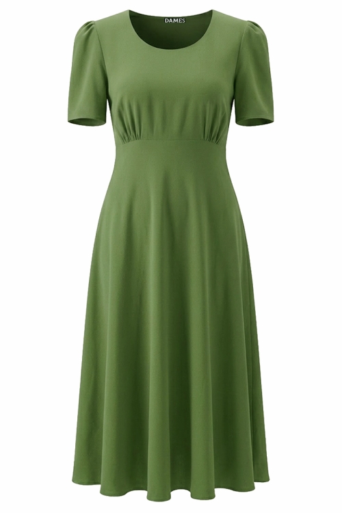 Rochie verde din vascoza fina cu maneca scurta si talie reglabila