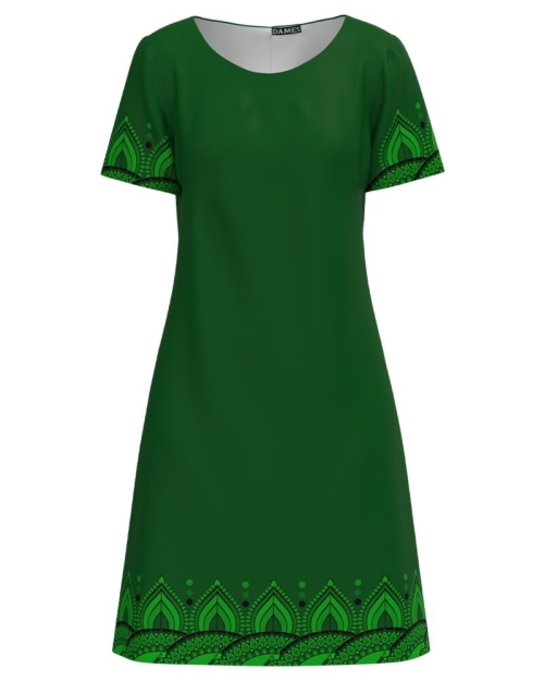 Rochie verde evazata imprimata cu model Mandala