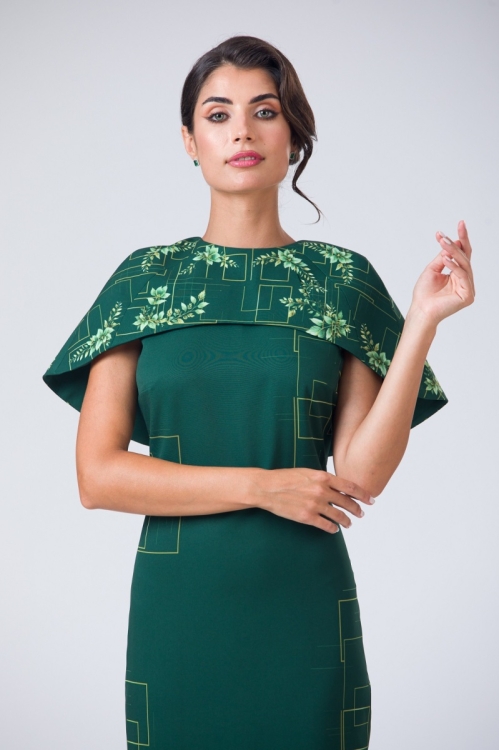 Rochie verde lunga cu capa detasabila AW24 - Img 3