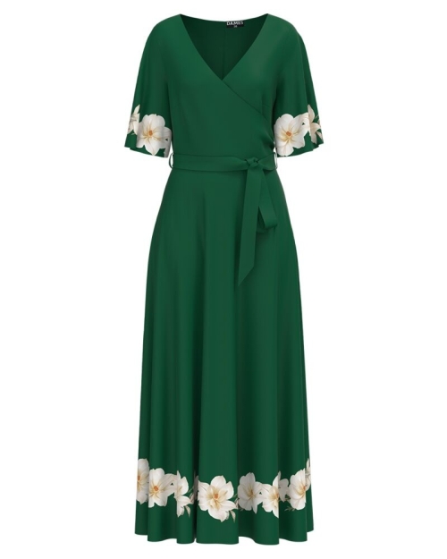 Rochie verde lunga eleganta de seara imprimata cu model floral CMD3292