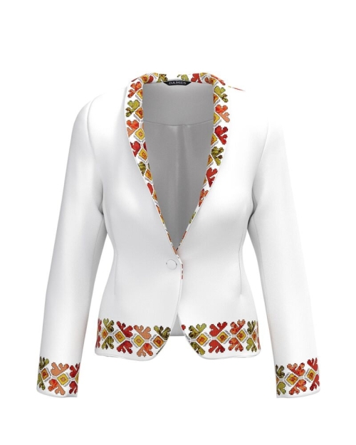 Sacou alb cambrat imprimat cu model traditional multicolor CMD2963