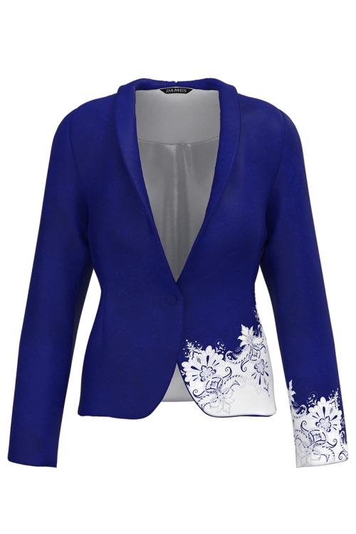 Sacou albastru cambrat imprimat traditional SS25
