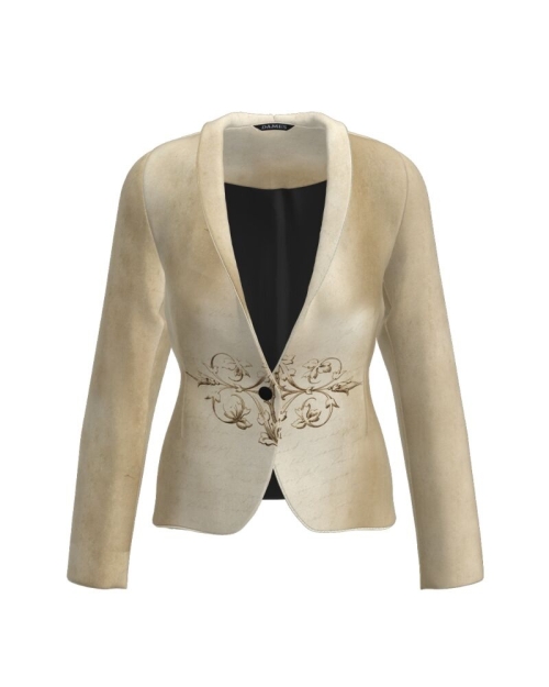 Sacou bej cambrat imprimat cu model floral CMD1098