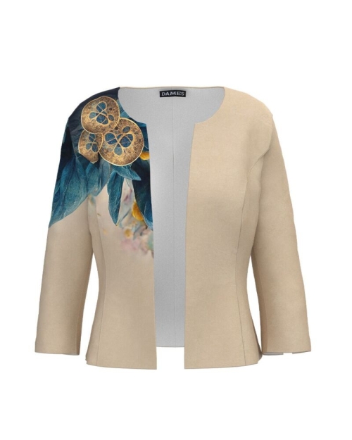 Sacou bej cambrat imprimat cu model floral CMD3703