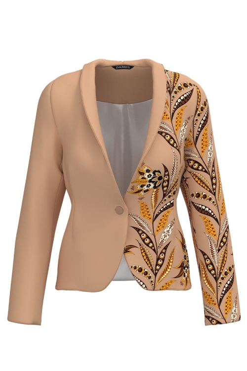 Sacou bej cambrat imprimat cu model floral CMD3916 - Img 2