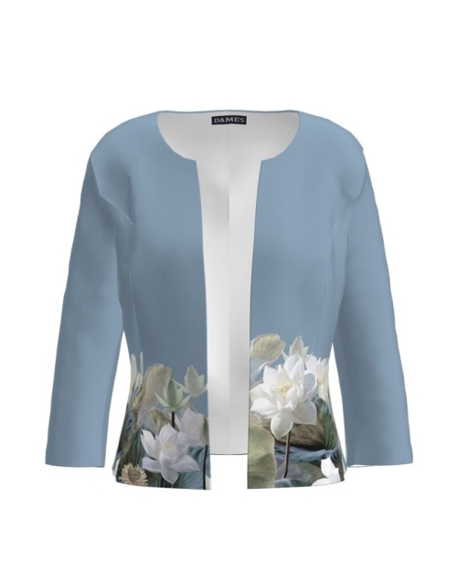 Sacou bleu cambrat imprimat cu model floral CMD2124