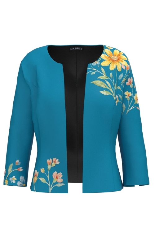 Sacou bleu cambrat imprimat floral