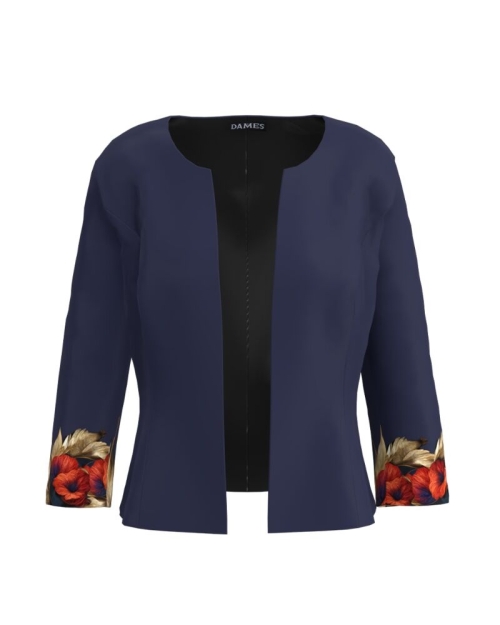 Sacou bleumarin cambrat imprimat cu model floral CMD3234