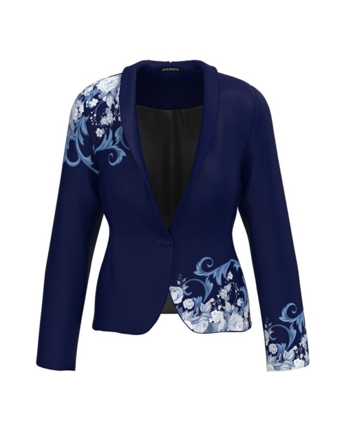 Sacou bleumarin cambrat imprimat floral