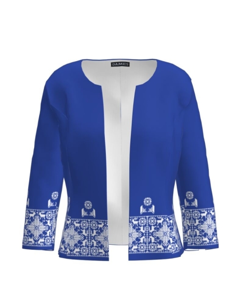 Sacou casual albastru imprimat cu model traditional CMD2294