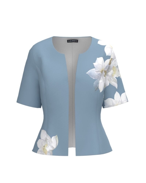 Sacou de vara cu maneca scurta bleu imprimat cu model floral CMD2689