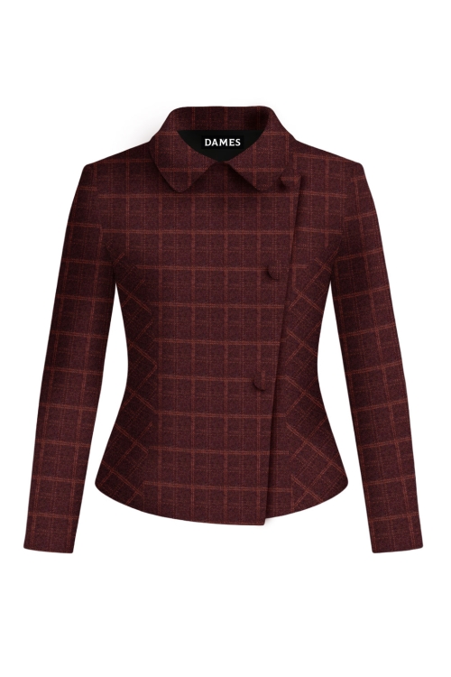 Sacou elegant cambrat din stofa cu patrate