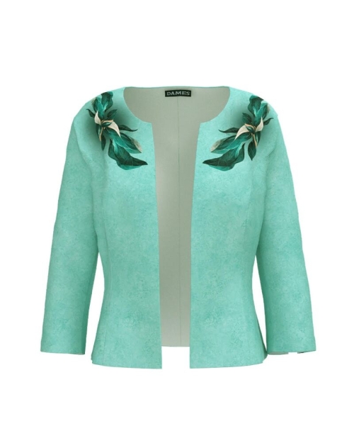 Sacou in nuante de verde cambrat imprimat cu model floral CMD3838