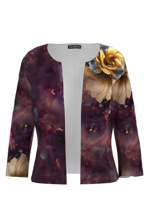 Sacou in nuante mov visiniu in degrade imprimat floral - Img 2