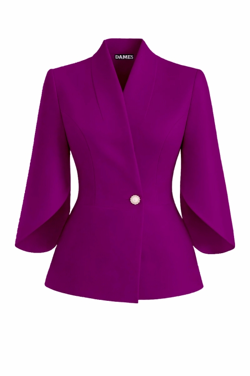 Sacou magenta elegant cu maneci trei sferturi asimetrice