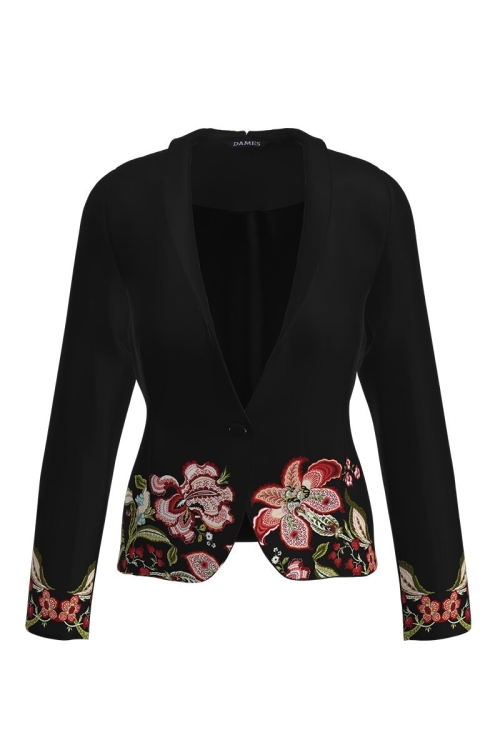 Sacou negru cambrat imprimat cu model floral CMD2030 - Img 2