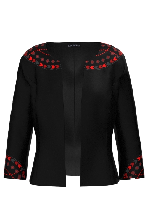 Sacou negru cambrat imprimat traditional