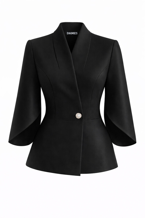 Sacou negru elegant cu maneci trei sferturi asimetrice
