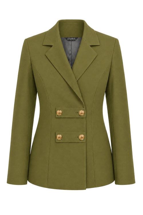 Sacou verde oliva cambrat cu design in stil military