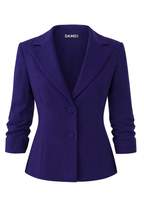 Sacou violet elegant cambrat cu revere si maneca incretita