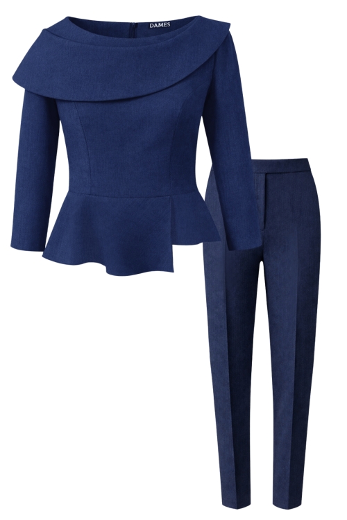 Set dama bleumarin bluza si pantalon conic din stofa fina Valeria