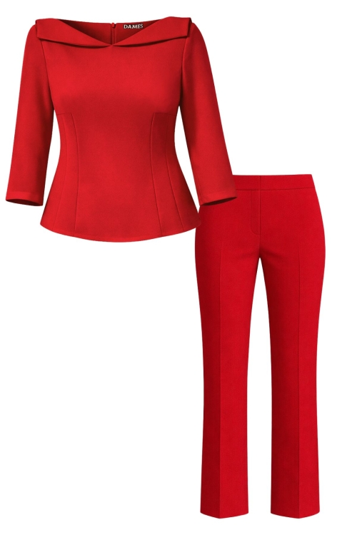 Set dama premium bluza rosie si pantalon drept rosu