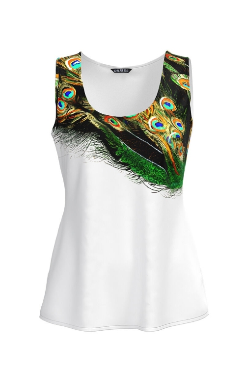 Top casual imprimat cu model Paun CMD4457 - Img 2