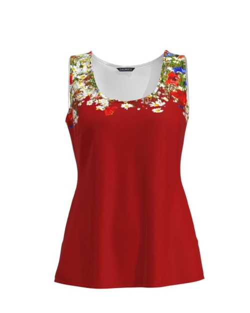 Top casual rosu imprimat cu model Flori de camp CMD786