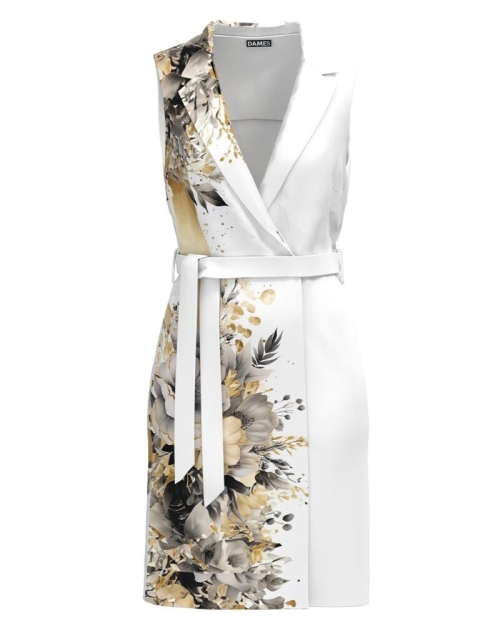 Vesta alba cu revere si buzunare imprimata floral CMD4820