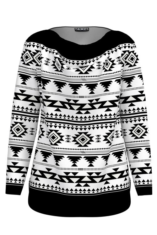 Bluza alb negru din catifea cu imprimeu traditional SS25