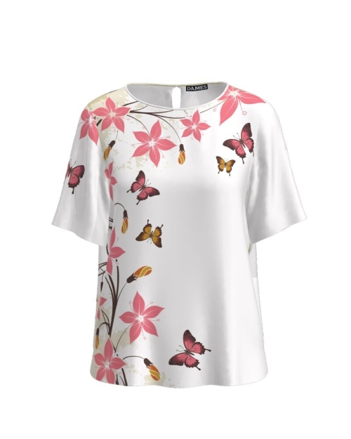 Bluza alba cu maneca scurta imprimata cu model floral CMD2601