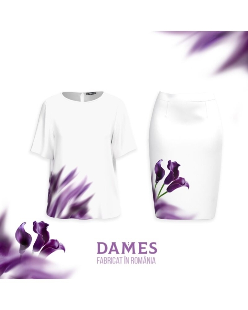 Bluza alba imprimata abstract mov CMD913 - Img 2