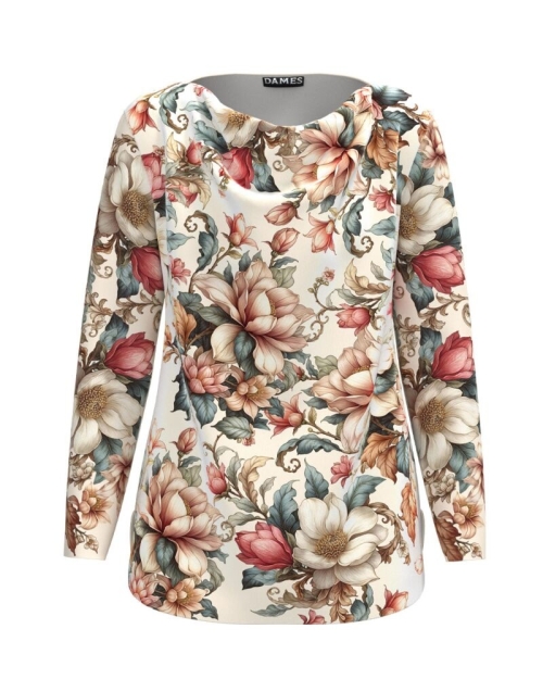 Bluza bej din catifea cu imprimeu floral AW24