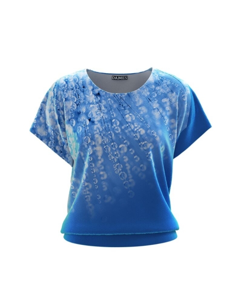 Bluza bleu din catifea cu maneca scurta imprimata picaturi de roua CMD4070