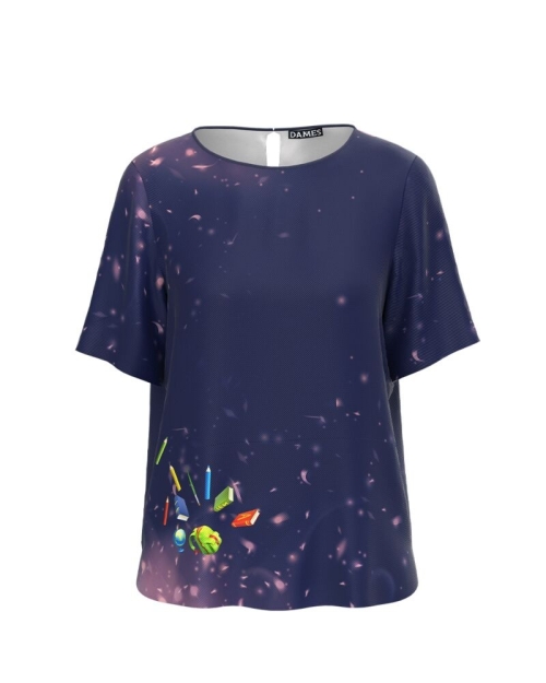 Bluza bleumarin cu maneca scurta imprimata cu model Back to school CMD3123 - Img 1