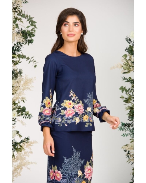 Bluza bleumarin imprimata cu model floral CMD3178 - Img 3
