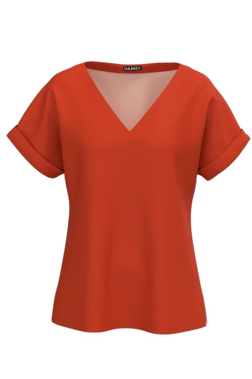 Bluza corai de vara cu maneca raglan si decolteu in V