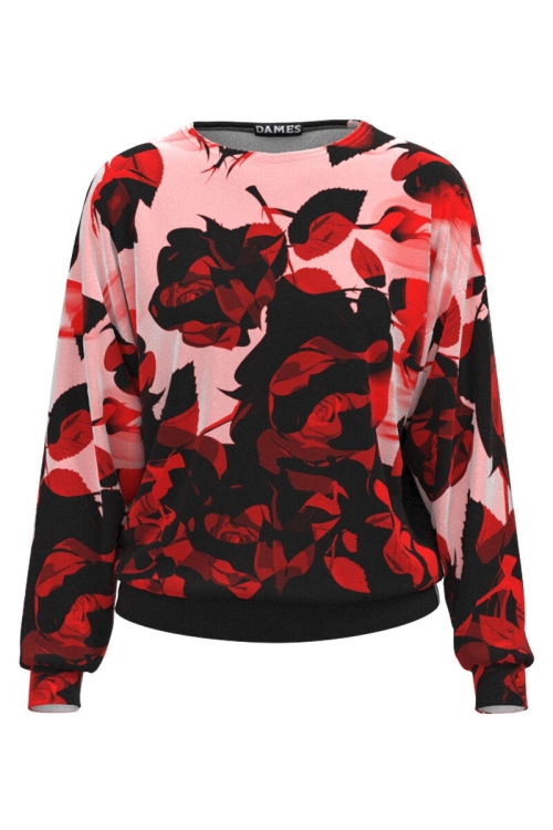 Bluza cu imprimeu trandafiri tip hanorac din catifea CMD5059 - Img 2
