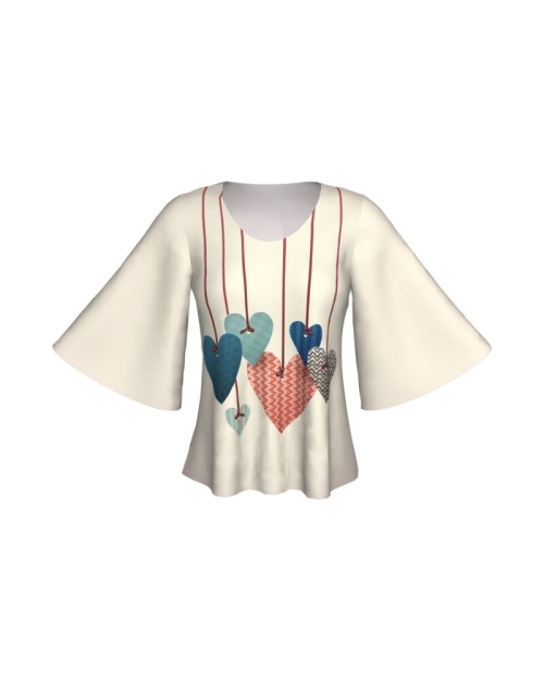 Bluza cu maneci tip fluture imprimata digital Pattern Hearts A845I29