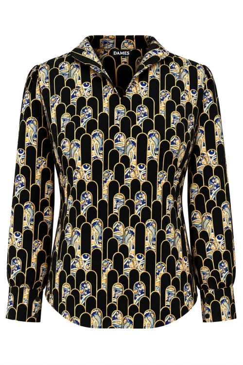 Bluza dama eleganta cu imprimeu geometric negru