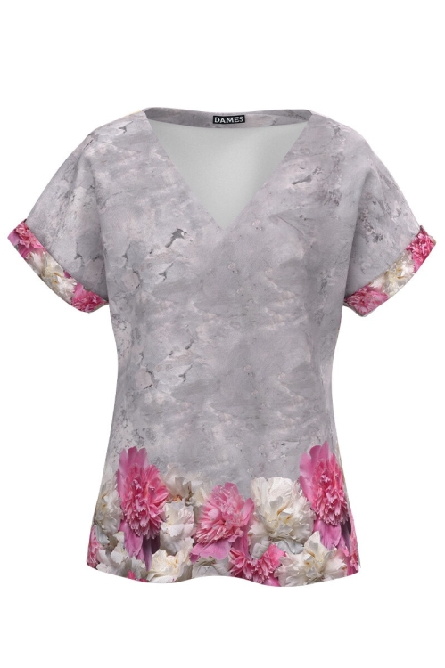 Bluza de vara cu maneca raglan imprimata cu model Bujori CMD4268 - Img 2